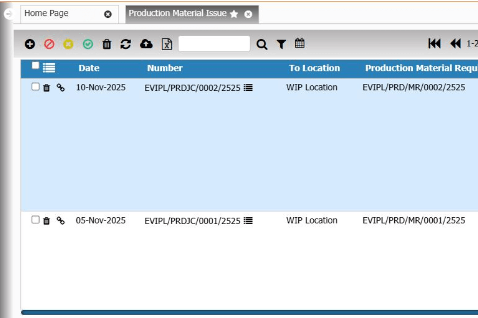 Material Requirement Planning dashboard