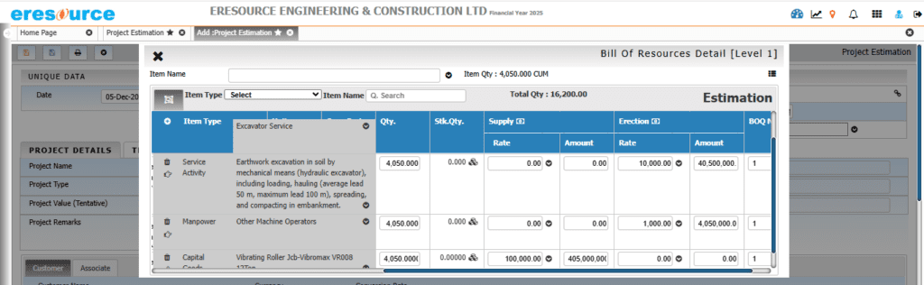 Estimation & Tendering - eresource ERP