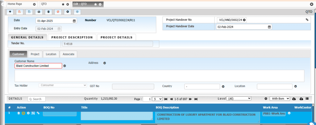 Quantity Take-Off (QTO) & Re-Measurement - ereource ERP