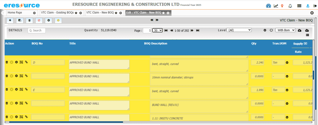 Variation Order Management - eresource ERP