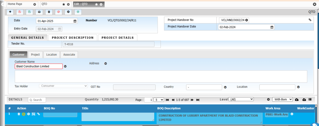 Quantity Take-Off (QTO) & Re-Measurement - ereource ERP