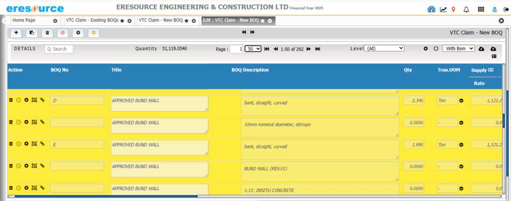 Variation Order Management - eresource ERP