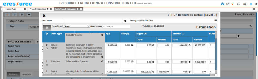 Estimation & Tendering - eresource ERP